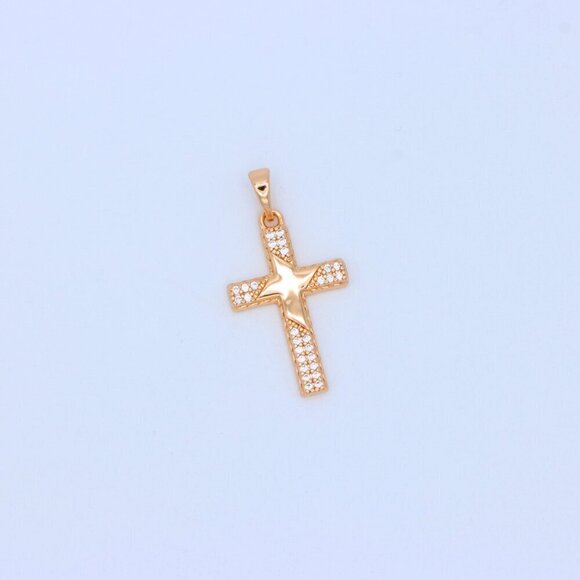"Rose Gold Cross Pendant with Star Design and Sparkling Accents, XPPT1748 - Picture 11 of 13